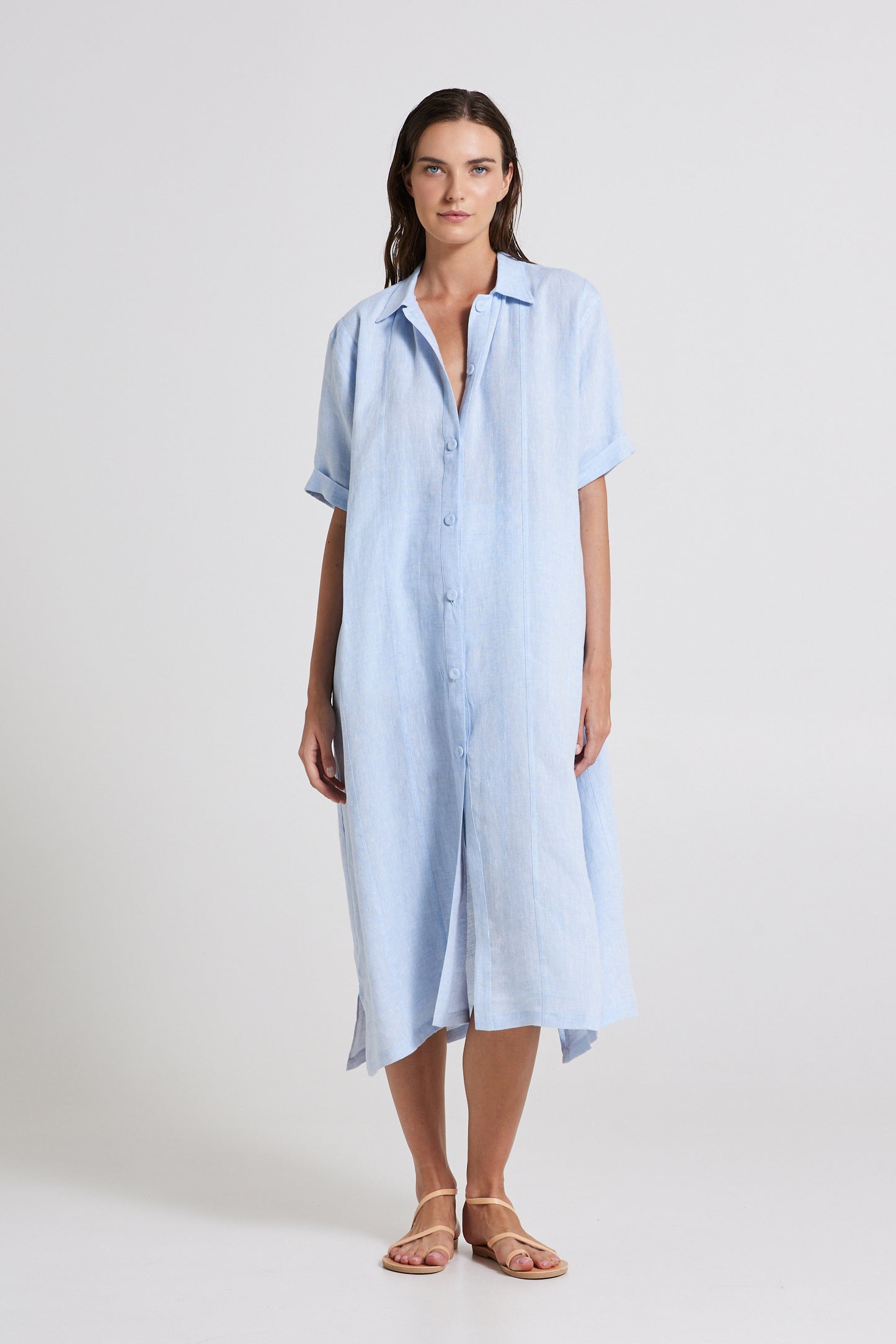 Linen Long Dress With Buttons
