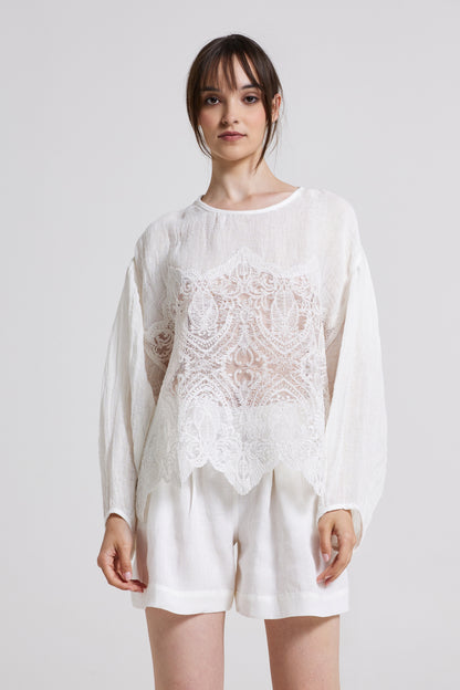 Linen Blouse With Front Lace