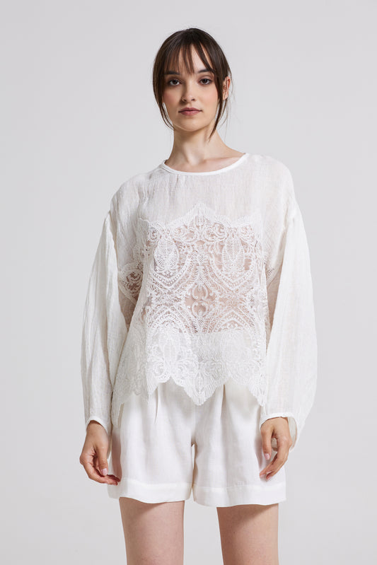 Linen Blouse With Front Lace