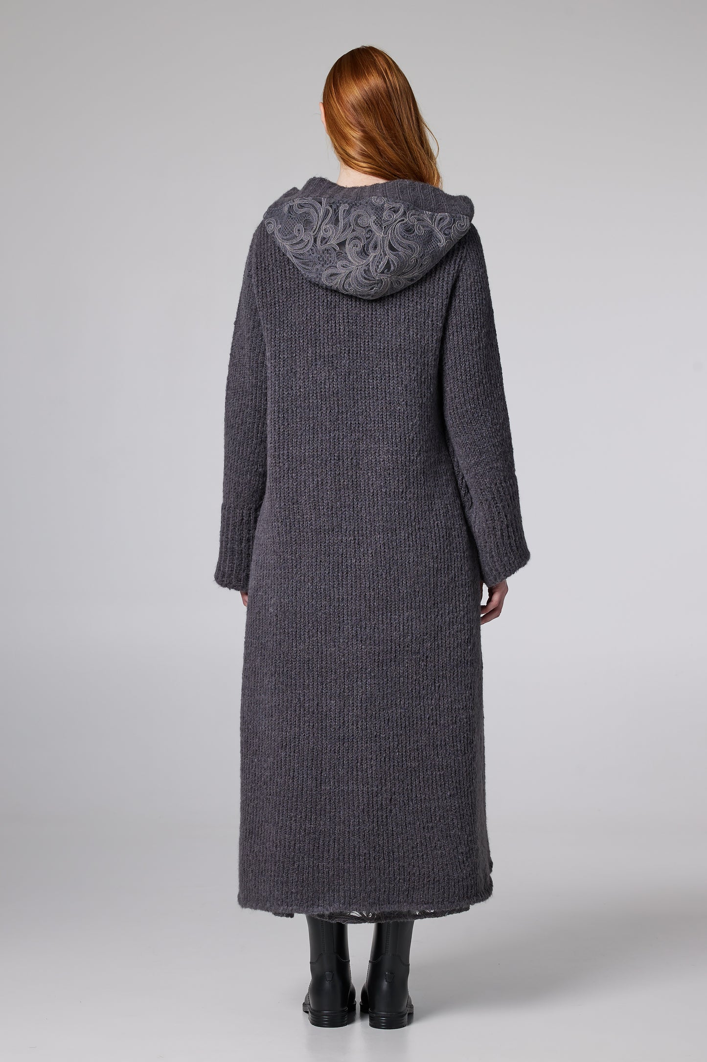 Wool Long Coat With Lace Hood
