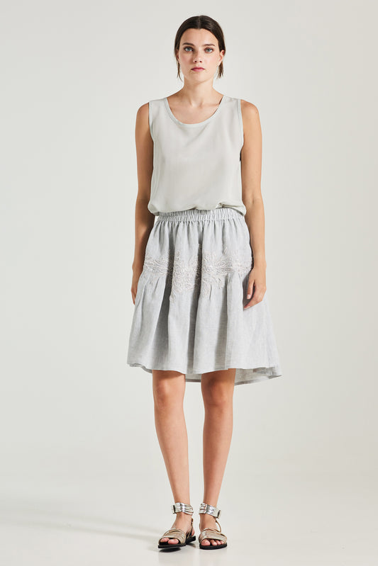 Linen Skirt With Lace Hip Details And Elastic Waistband