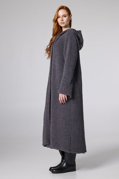 Wool Long Coat With Lace Hood