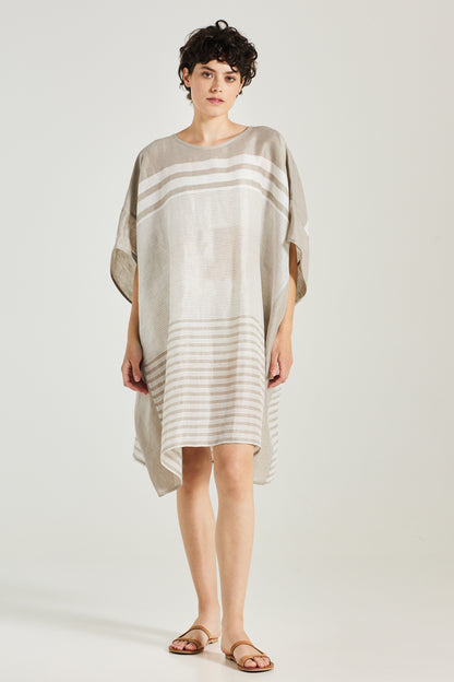 Linen & Silk Caftan With Horizontal Patterns