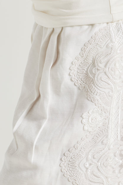 Linen Shorts With Side Lace And Elastic Waistband