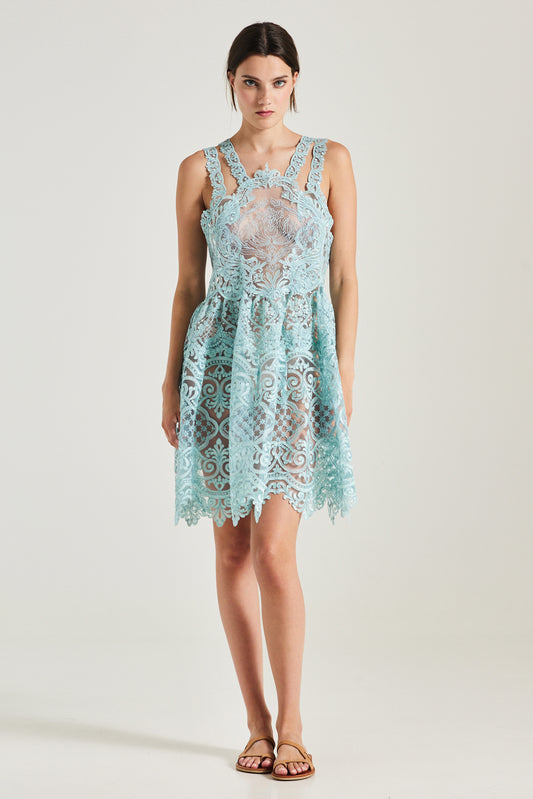 Lace Dress With Open Back And Double Strap