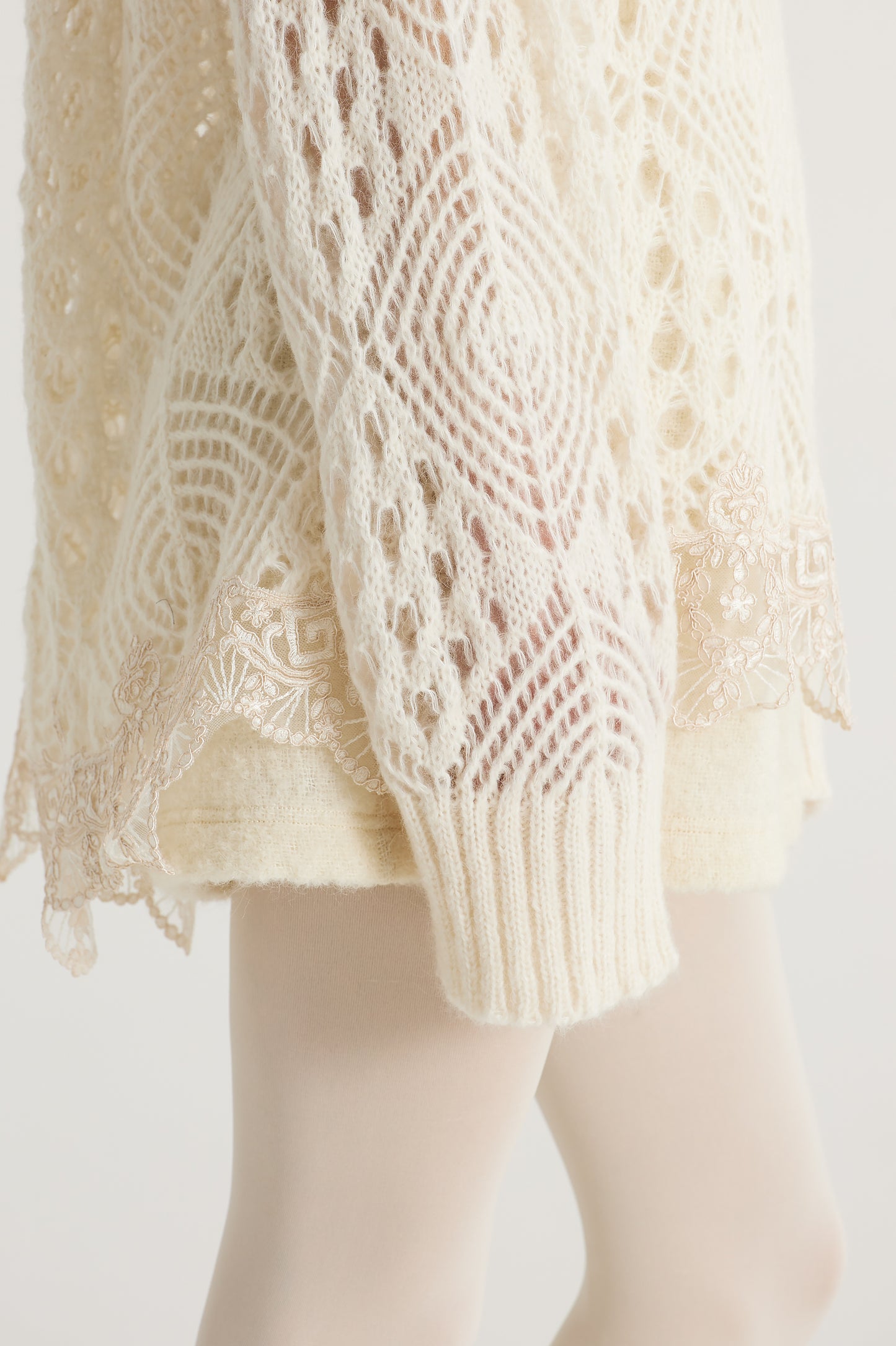 Knitwear Oversize Wool Blouse With Bottom Lace Details