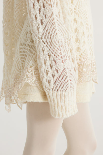 Knitwear Oversize Wool Blouse With Bottom Lace Details