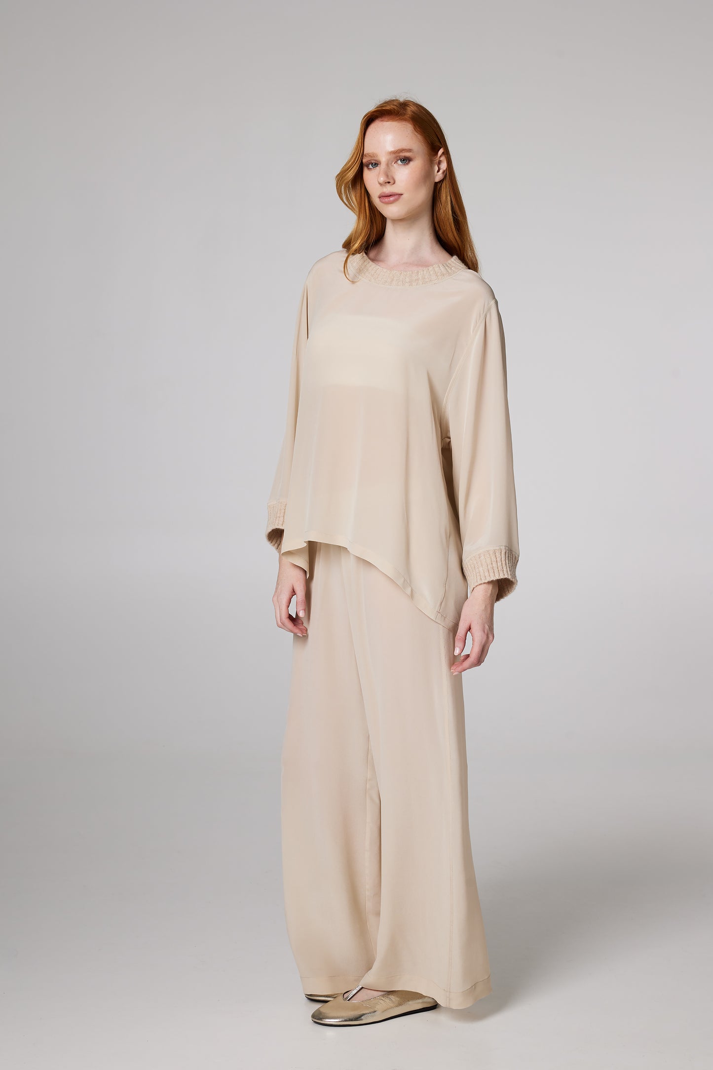 Silk Layering Top With Wool Finishings