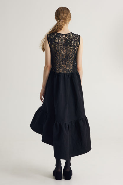 Cotton And Linen Dress With Mermaid Asymmetrical Skirt