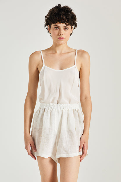 Linen Shorts With Elastic Waistband And Gold Details