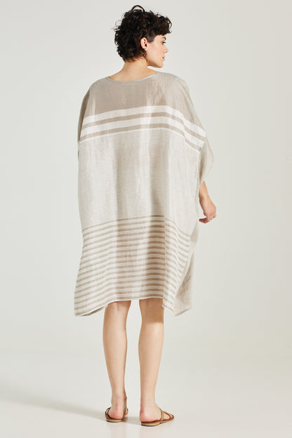 Linen & Silk Caftan With Horizontal Patterns