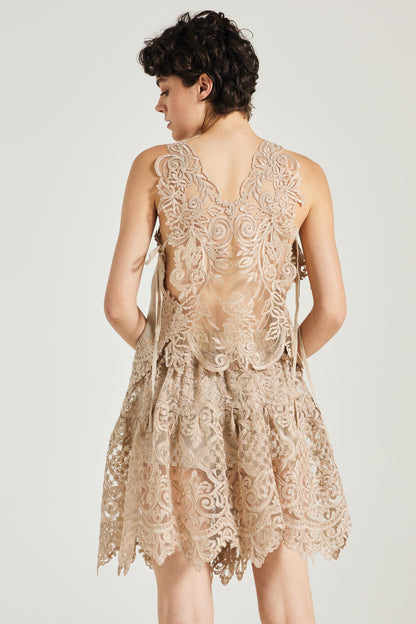 Sleeveless Linen Blouse With Lace Back