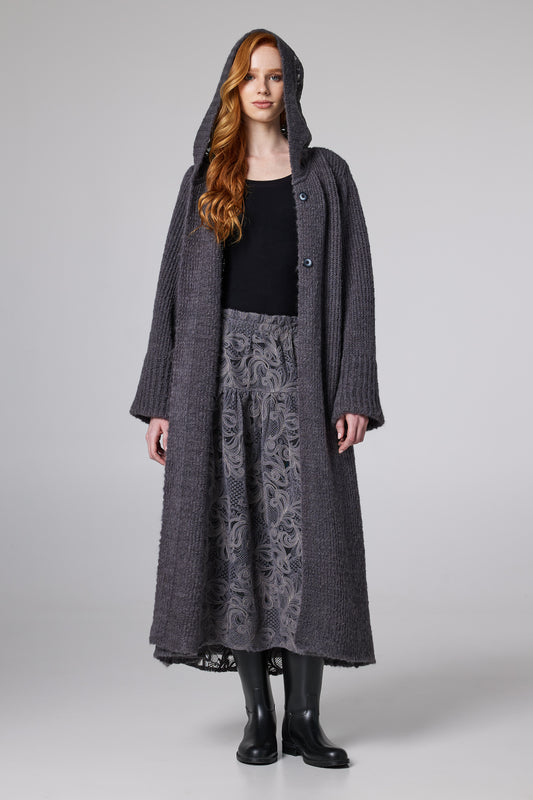 Wool Long Coat With Lace Hood