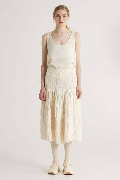 Wool Long Skirt With Elastic Waistband And Lace Details