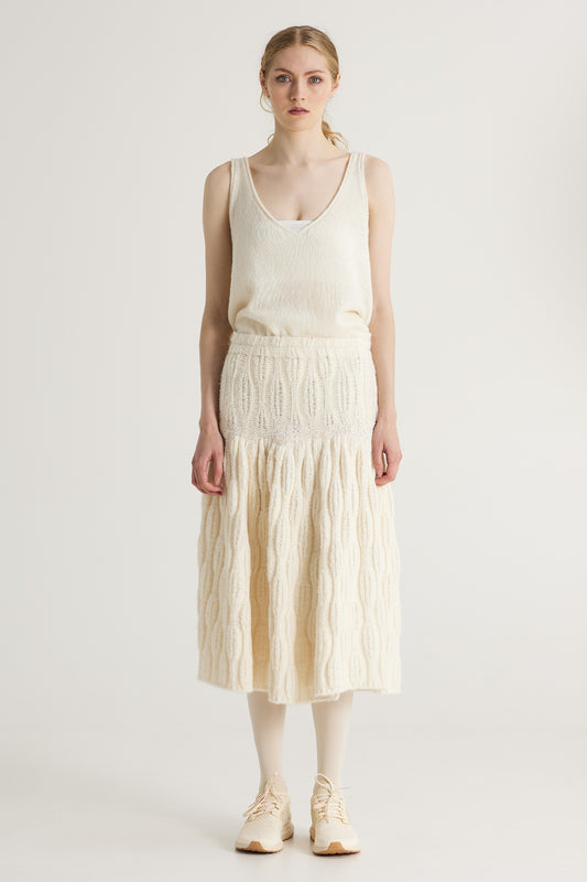 Wool Long Skirt With Elastic Waistband And Lace Details