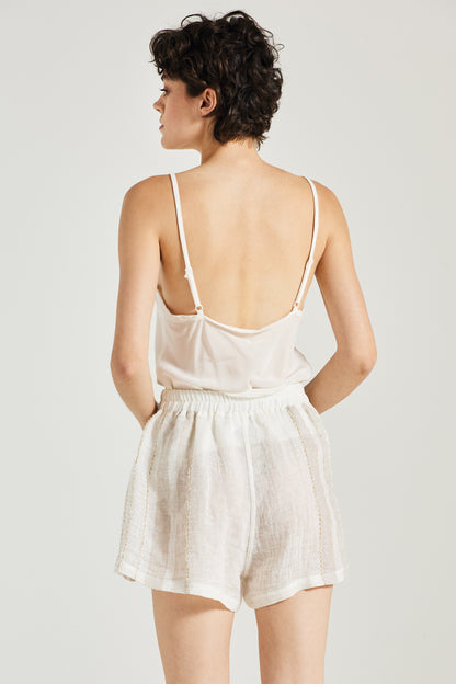 Linen Shorts With Elastic Waistband And Gold Details