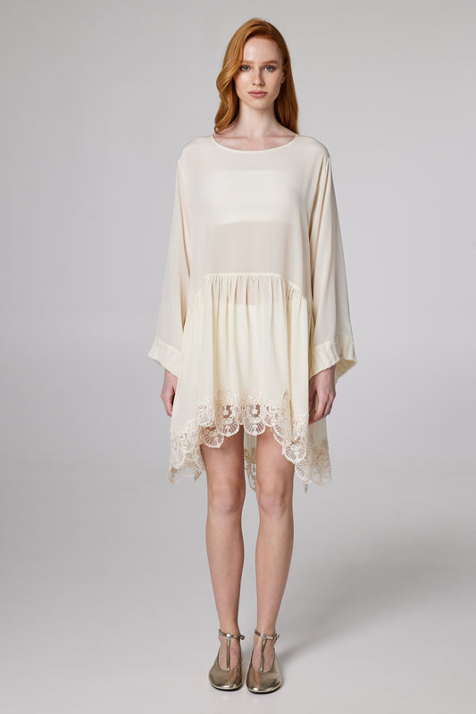 Silk Layering Dress With Wool And Lace Details