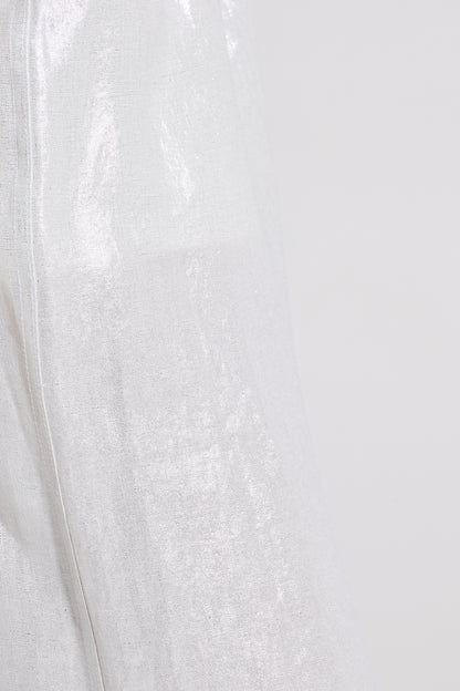 Laminated Linen Trousers With Adjustable Waistline