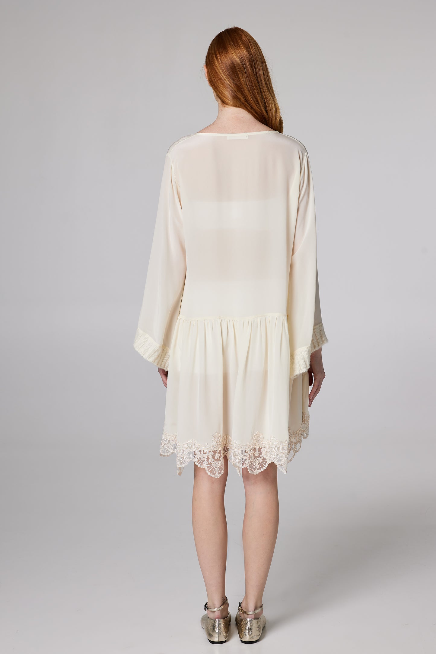 Silk Layering Dress With Wool And Lace Details
