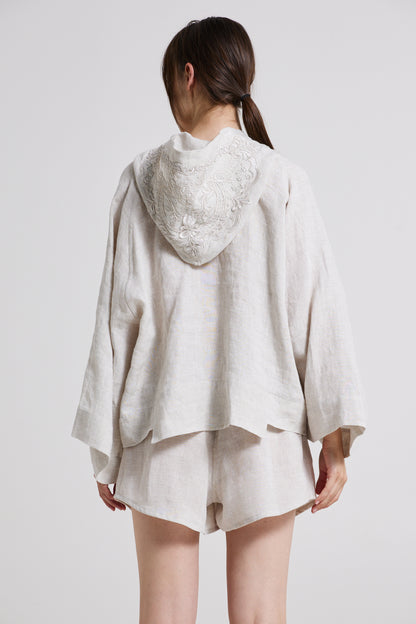 Linen Jacket With Hood Lace Details