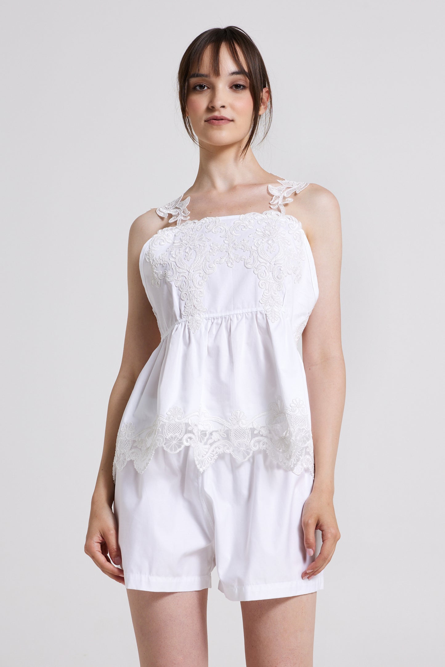 Cotton Blouse With Lace Straps And Open Back