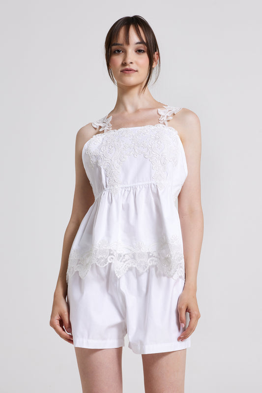 Cotton Blouse With Lace Straps And Open Back