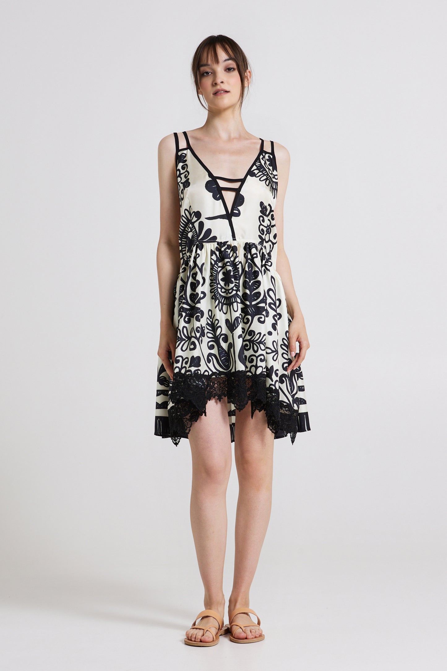 Silk Dress With Open Back And Bottom Lace