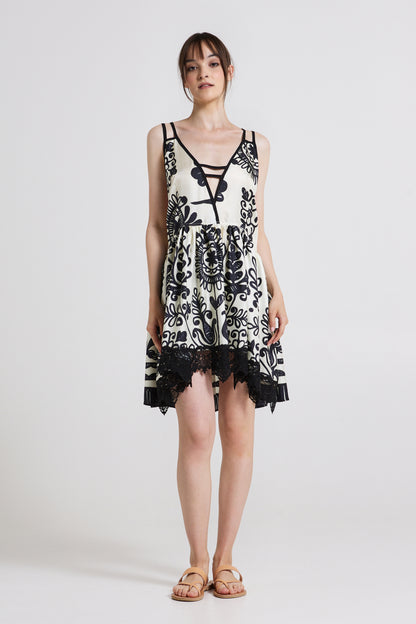 Silk Dress With Open Back And Bottom Lace