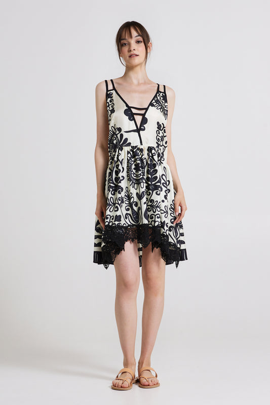 Silk Dress With Open Back And Bottom Lace