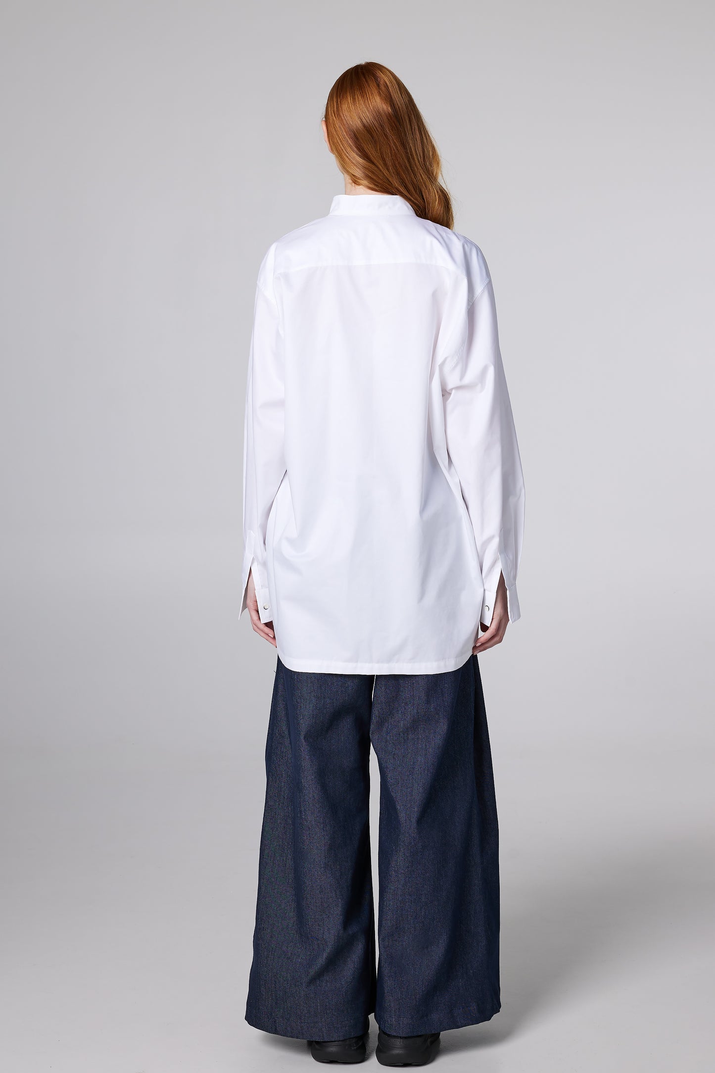 Long Cotton Shirt With Front Pleats