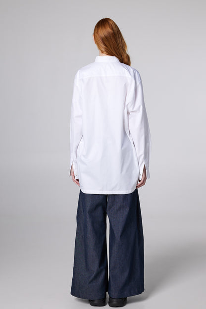 Long Cotton Shirt With Front Pleats
