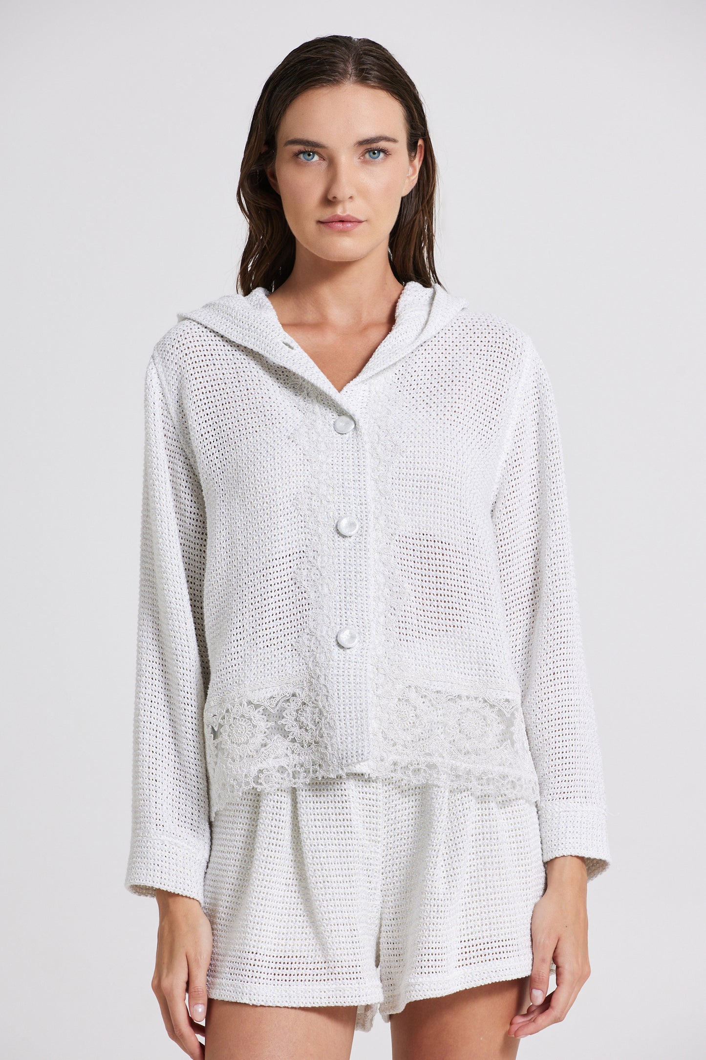 Knitwear Jacket With Bottom Lace Details