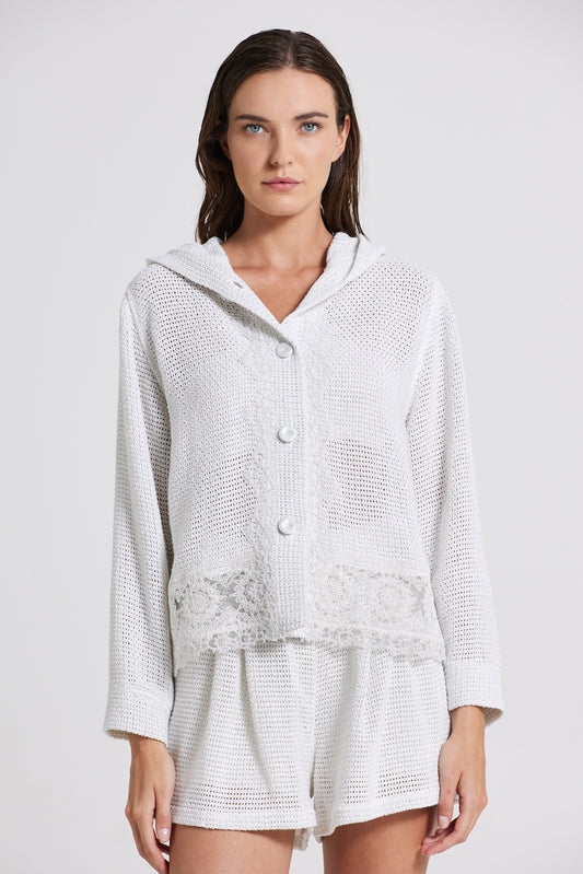 Knitwear Jacket With Bottom Lace Details