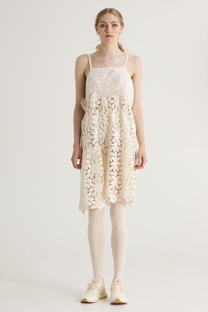 Sleeveless Cotton Dress With Flower Lace Bottom