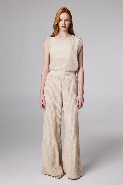 Wool Wide Trousers With Elastic Waistband