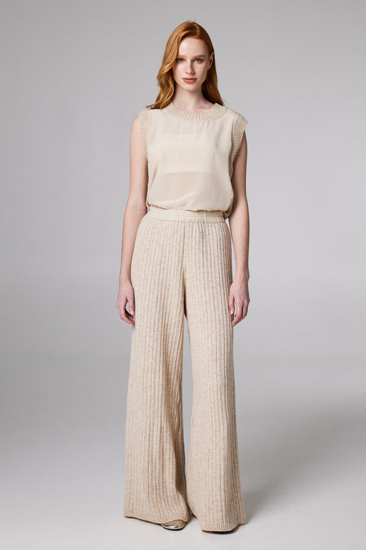 Wool Wide Trousers With Elastic Waistband