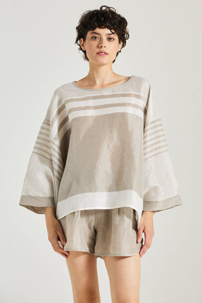 Linen And Silk Blouse With Bell Sleeves