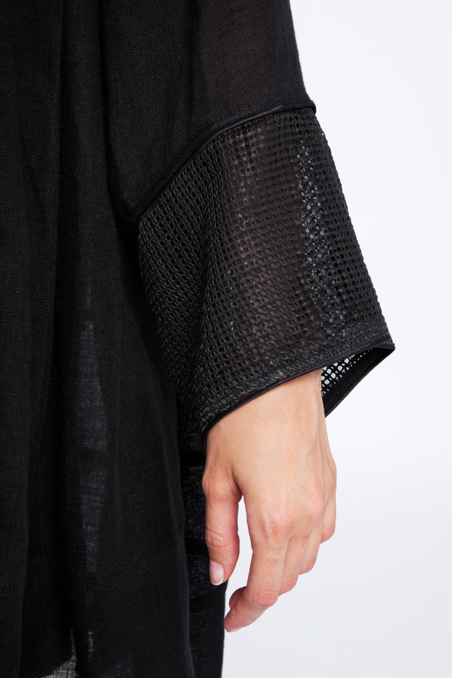Leather sleeves midi kimono