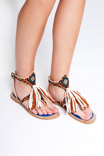 Leopard print leather sandals