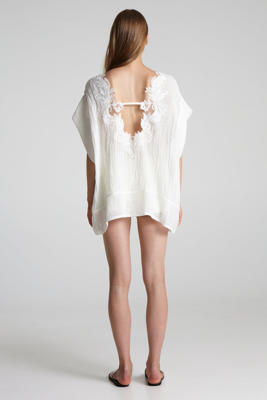 Lace on the back linen blouse