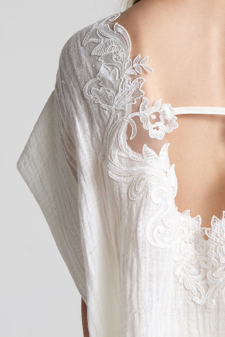 Lace on the back linen blouse