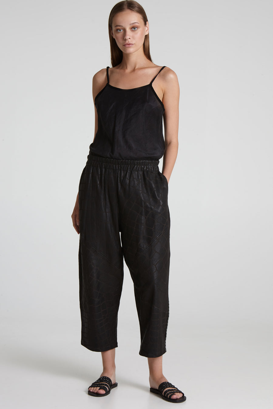 Leather wide pants