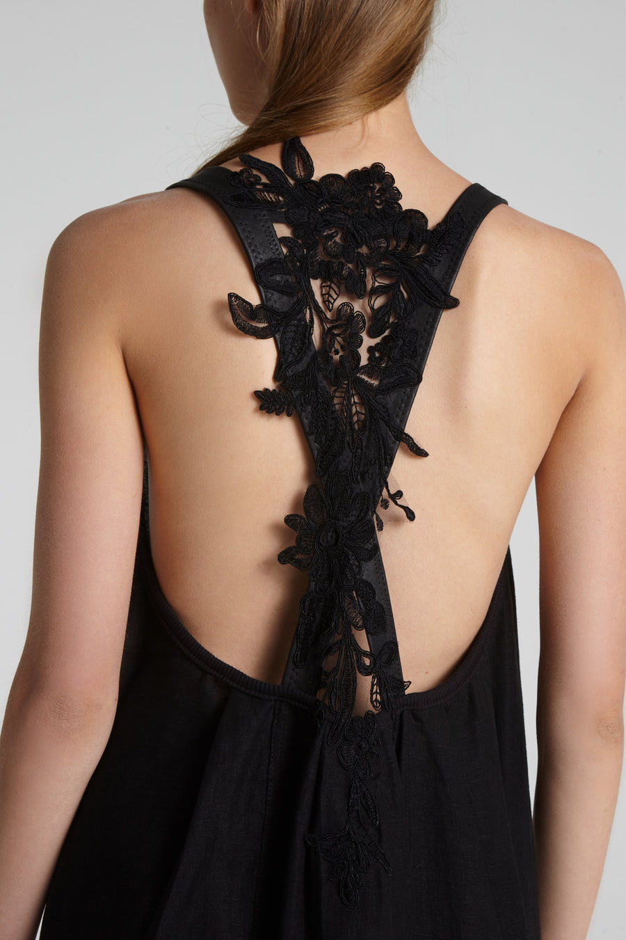 Leather strap lace linen dress