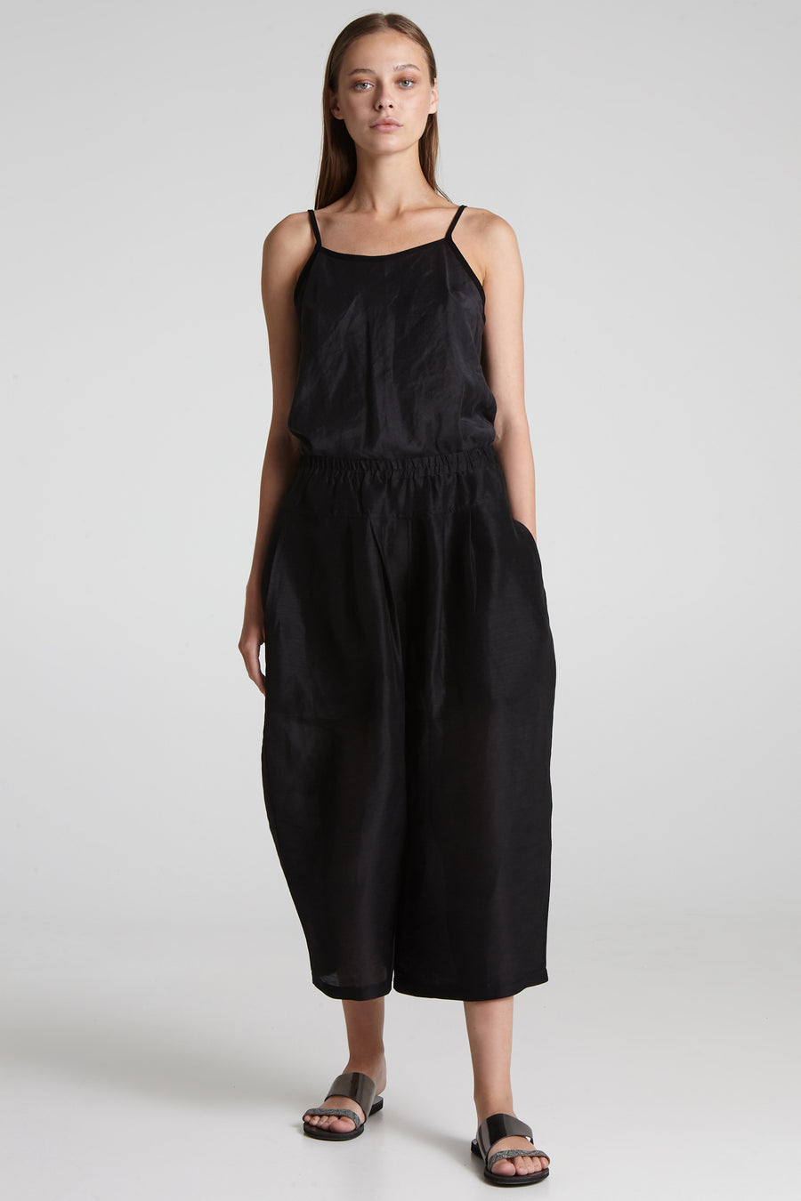 Wide silk and linen pants