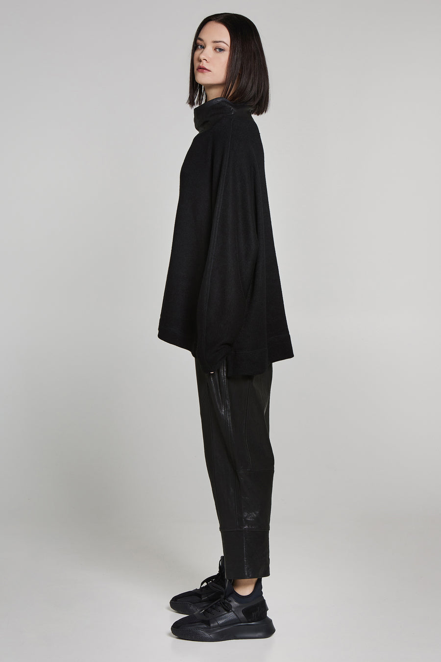 Oversized leather details blouse