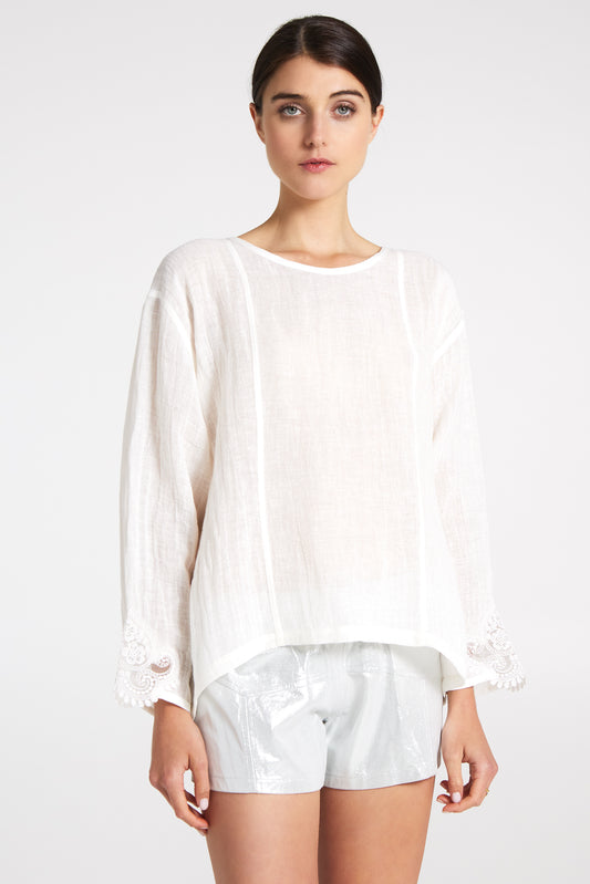 V Shaped Back Linen Blouse