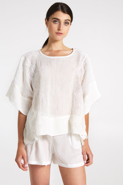 Short Linen And Lace Blouse