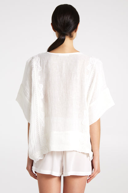 Short Linen And Lace Blouse