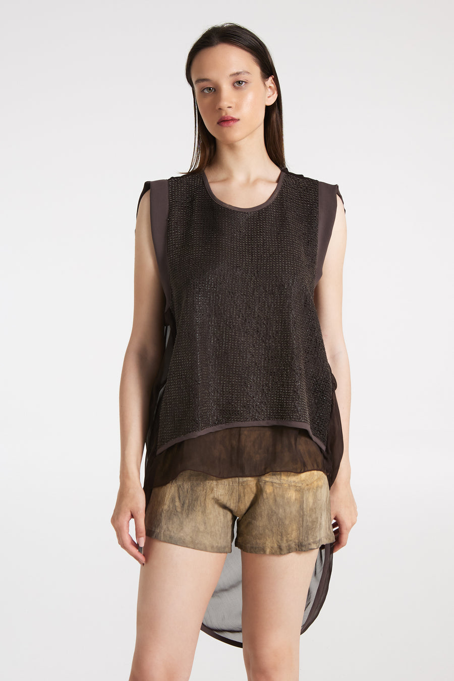 Open back leather blouse