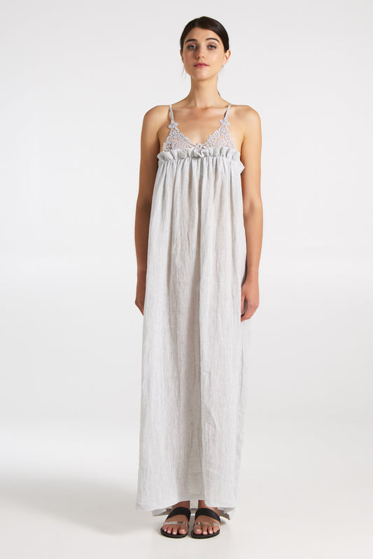 Long linen open on the side lace dress